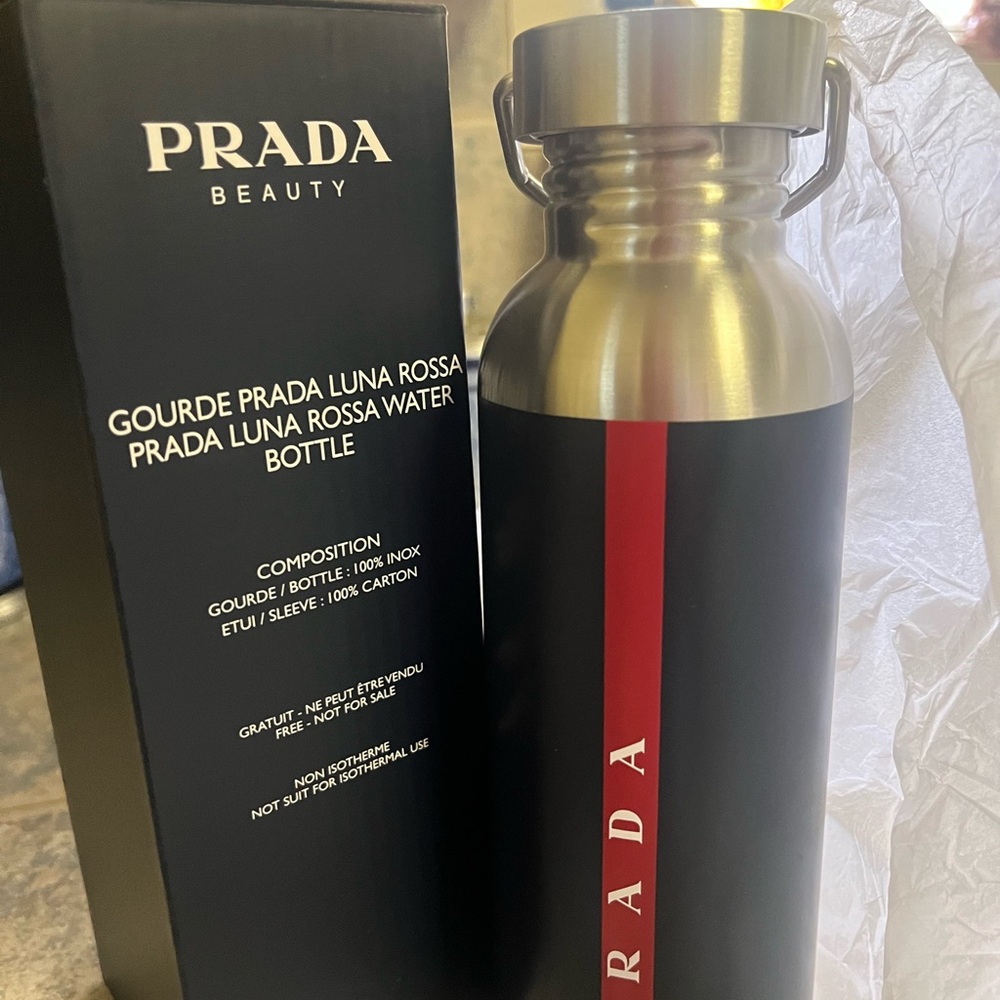 Prada Black and Silver Water Bottle